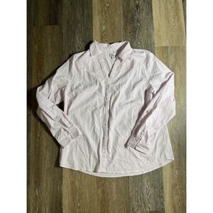 Kim Rogers Pink White Striped Seersucker Button Down Shirt Womens XL Long Sleeve